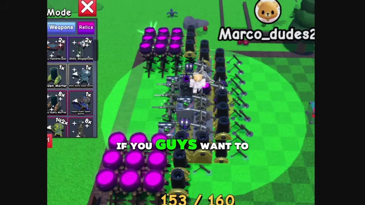 Build Mode panel open with Weapons tab and placement limit