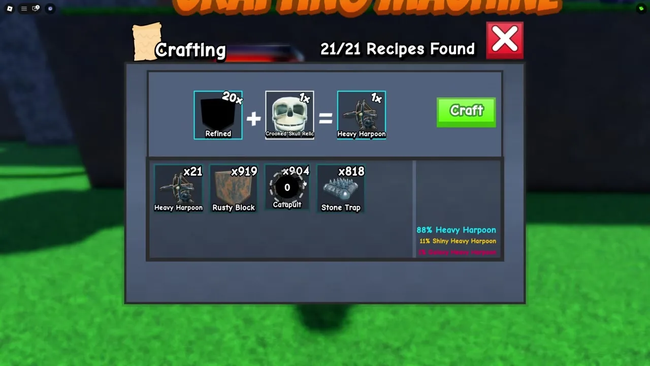 Heavy Harpoon relic crafting recipe