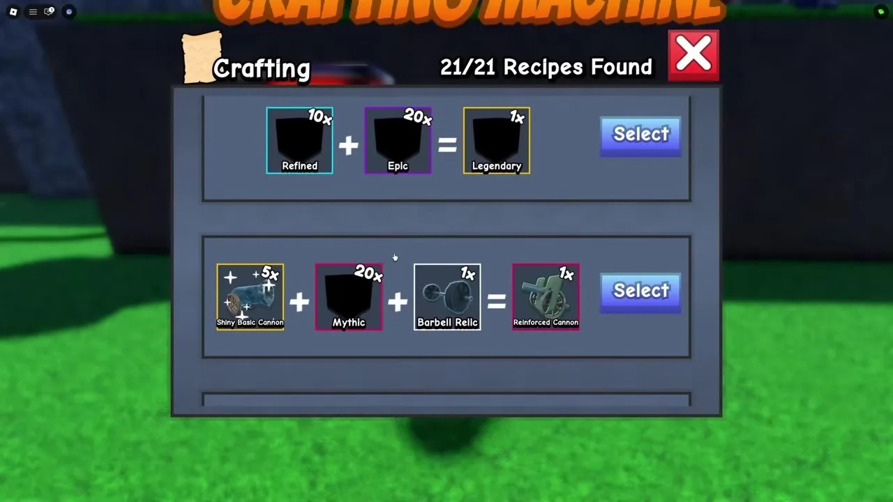 Reinforced Cannon recipe requiring Shiny Basic Cannon