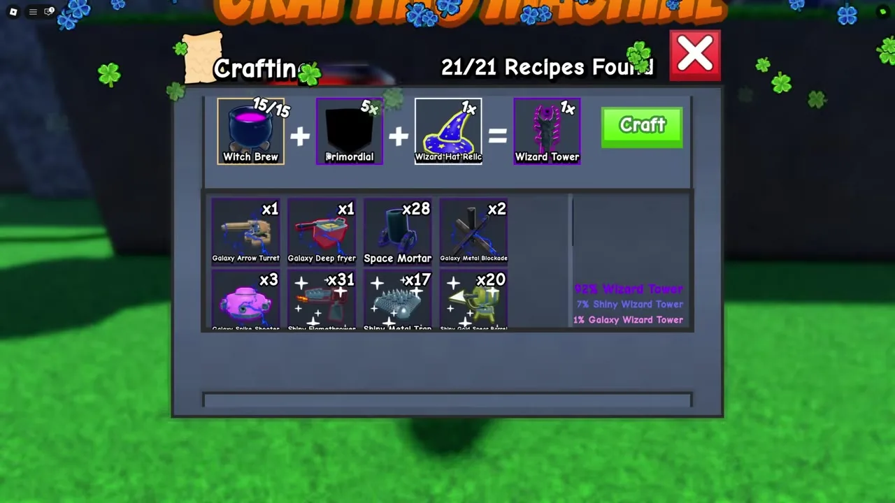 Wizard Tower crafting recipe at 21/21 recipes