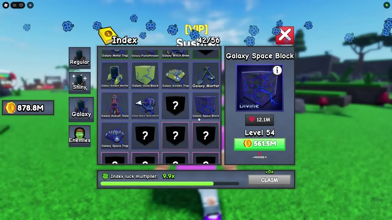 Galaxy index tab with Galaxy Space Block detail